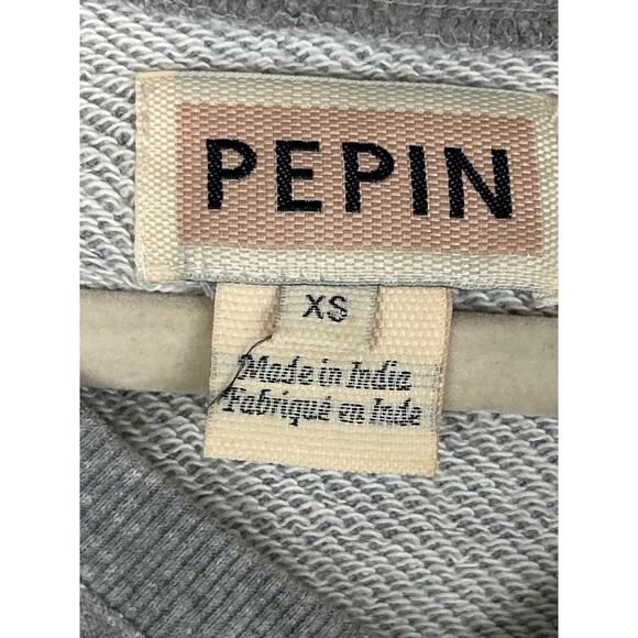 Pepin Women’s XS Gray Distressed Boho Cutout V-Neck Long Sleeve Sweatshirt - Picture 3 of 5